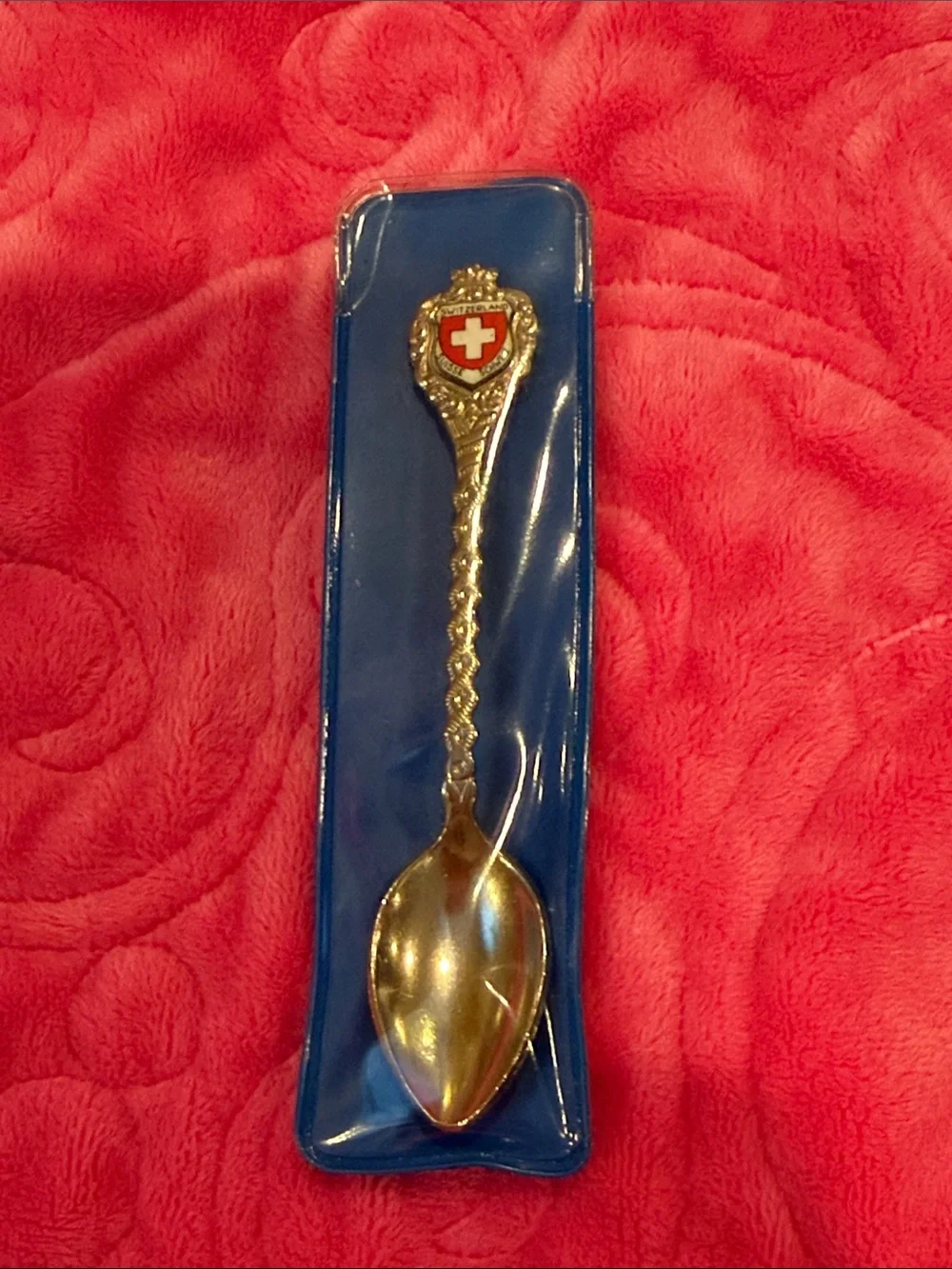 Switzerland Crest Decorative Silver Spoon - Red Accent